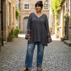 Johnny Was Grey w Bright Embroidery Tunic, Women’s